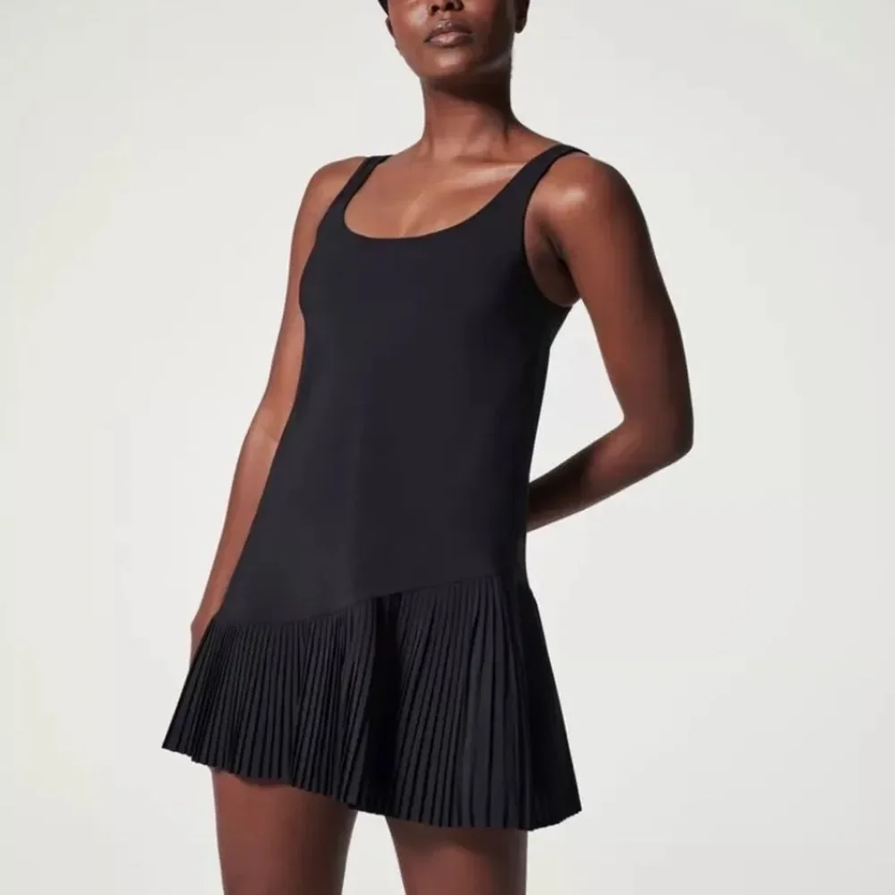 SPANX YES PLEATS BLACK ATHLETIC DRESS SMALL